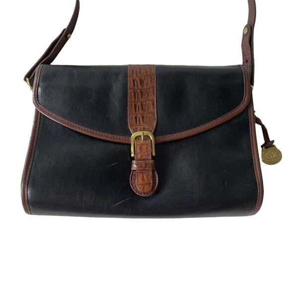 Vintage 1980s Brahmin Shoulder Bag Smooth and Croc Leather Black Brown GUC - Picture 10 of 16